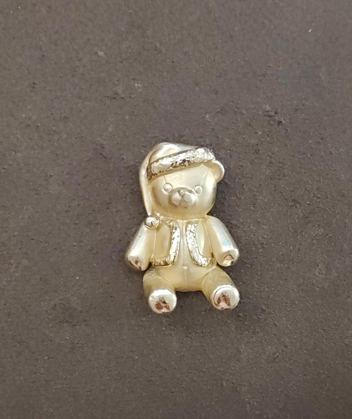 1990s AJC Gold Tone Three Dimensional Teddy Wearing a Santa Hat