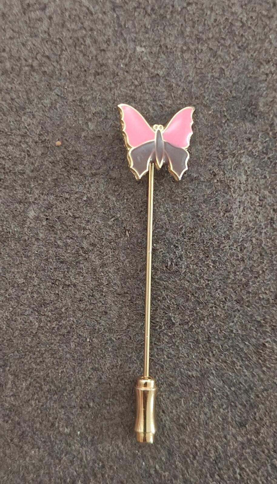 1980s Gold Tone Enamel Butterfly Stick Pin