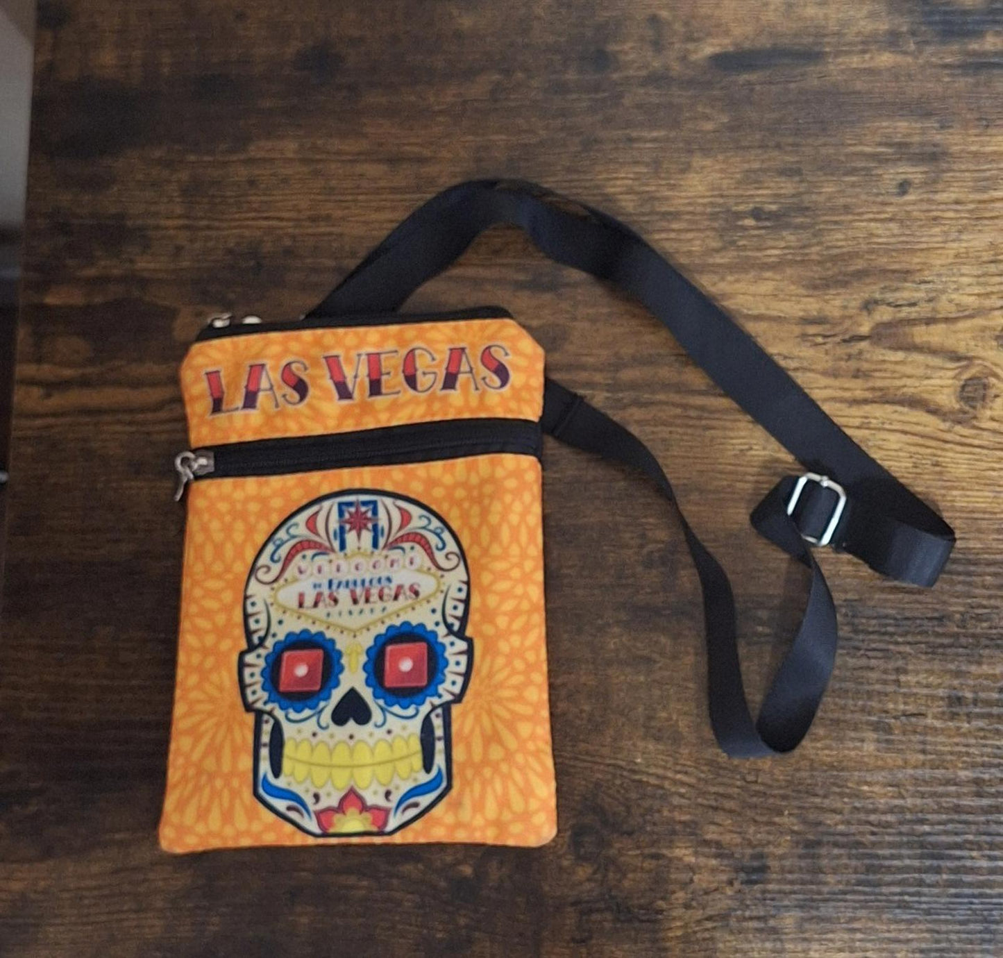 Welcome To Fabulous Las Vegas Orange Zippered Skull With Heart Accents Purse