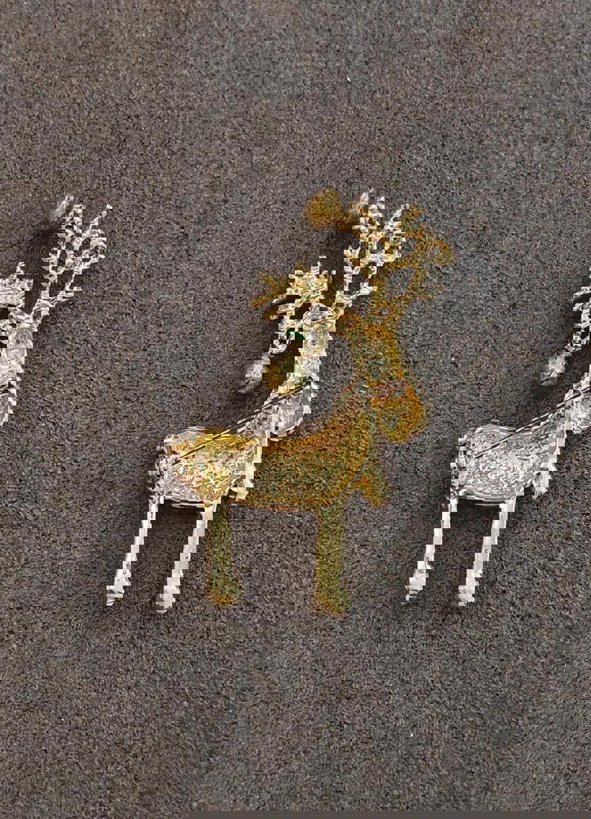 1980's Reindeer With Bells On Antlers Gold Tone Pin Brooch