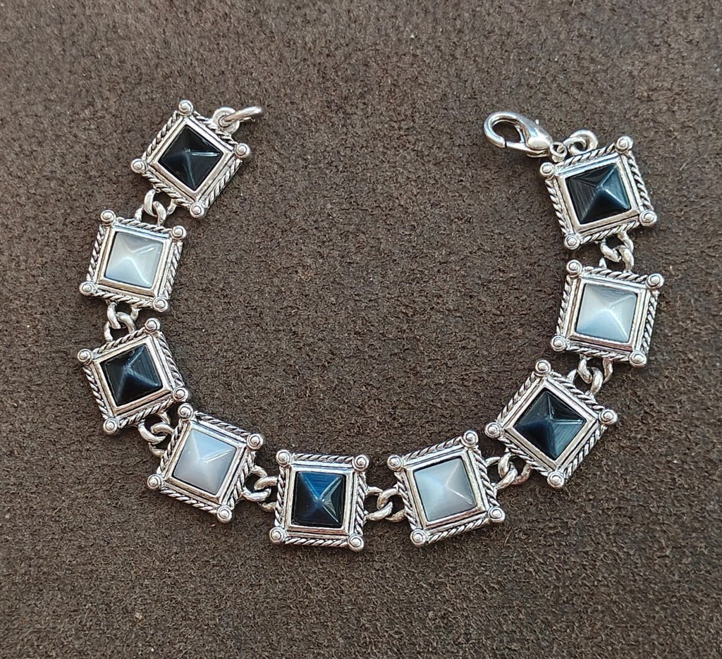 90s Premier Designs Pyramid Cut Moonglow/Cat's Eyes Stones Bracelet