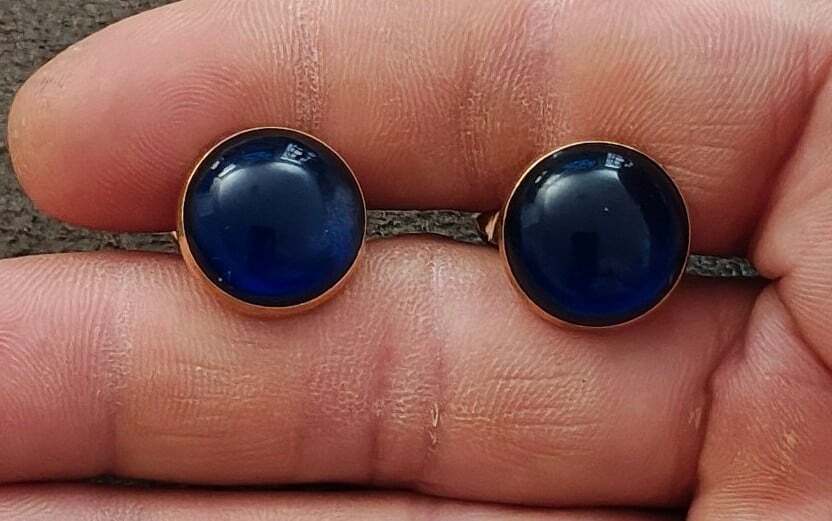 1950s/60s Swank Round Cobalt Blue Lucite Cabochon Gold Tone Cufflinks