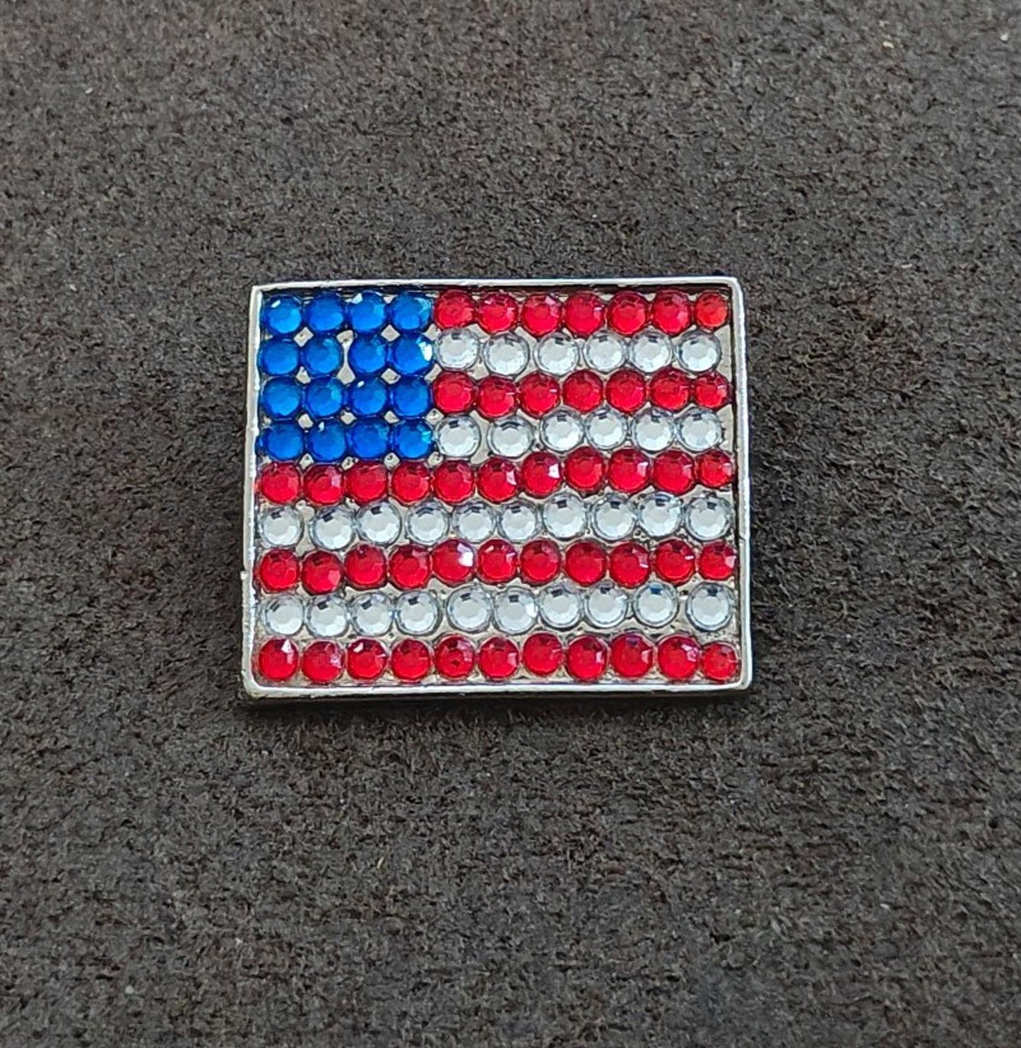 1980s Gold Tone American Flag With Red White and Blue Rhinestones Brooch