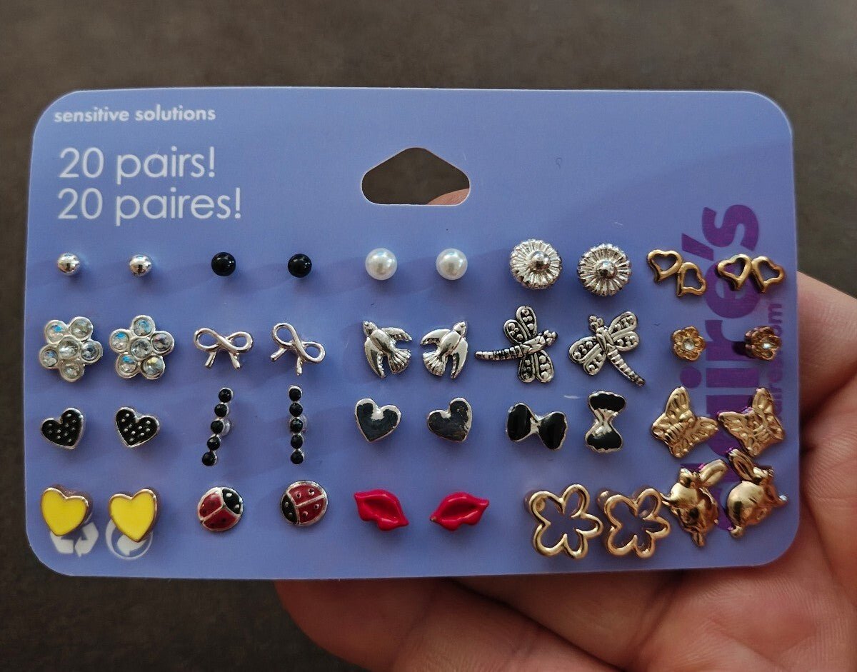 Claire's Sensitive Solutions 20-Pair Stud Earring Multipack - Trinketmania-LV