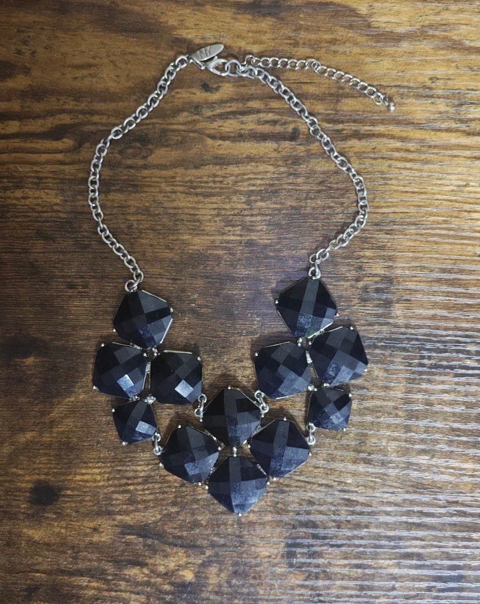 NYC Brand Silver Tone Black Geometric Silver Tone Statement Necklace.