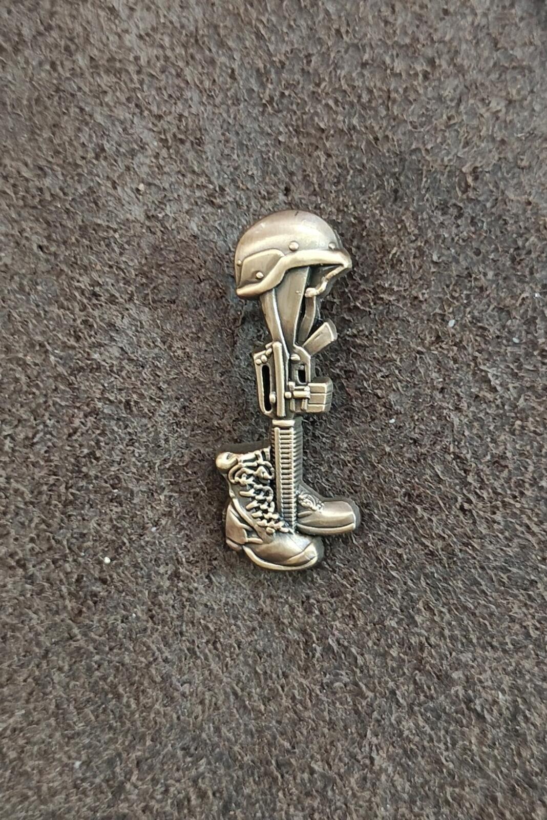 Vintage Fallen Soldier Battlefield Cross Gold Tone Pin