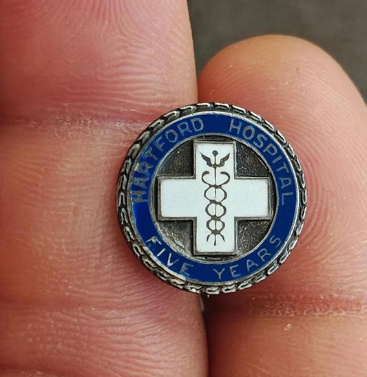 1960s/70s Sterling Silver Hartford Hospital Five Year Service Enamel Pin
