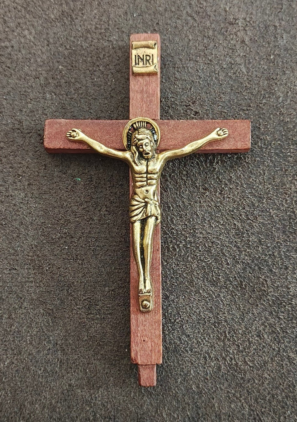 1970s Gold Tone Sacred Heart South Missions Wooden Altar Crucifix