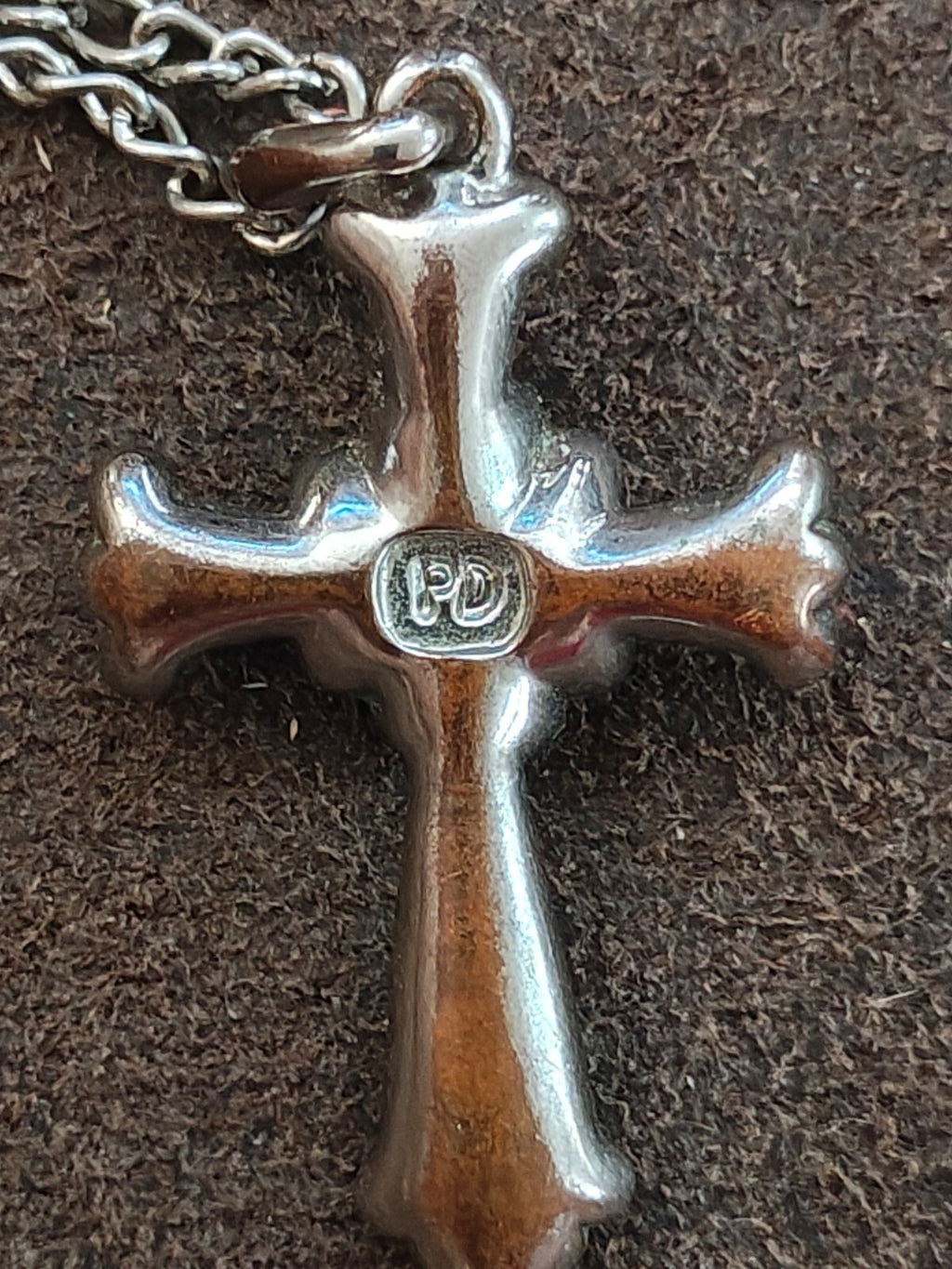 1990s Filigree With Aurora Borealis Rhinestones Silver Tone Cross Necklace