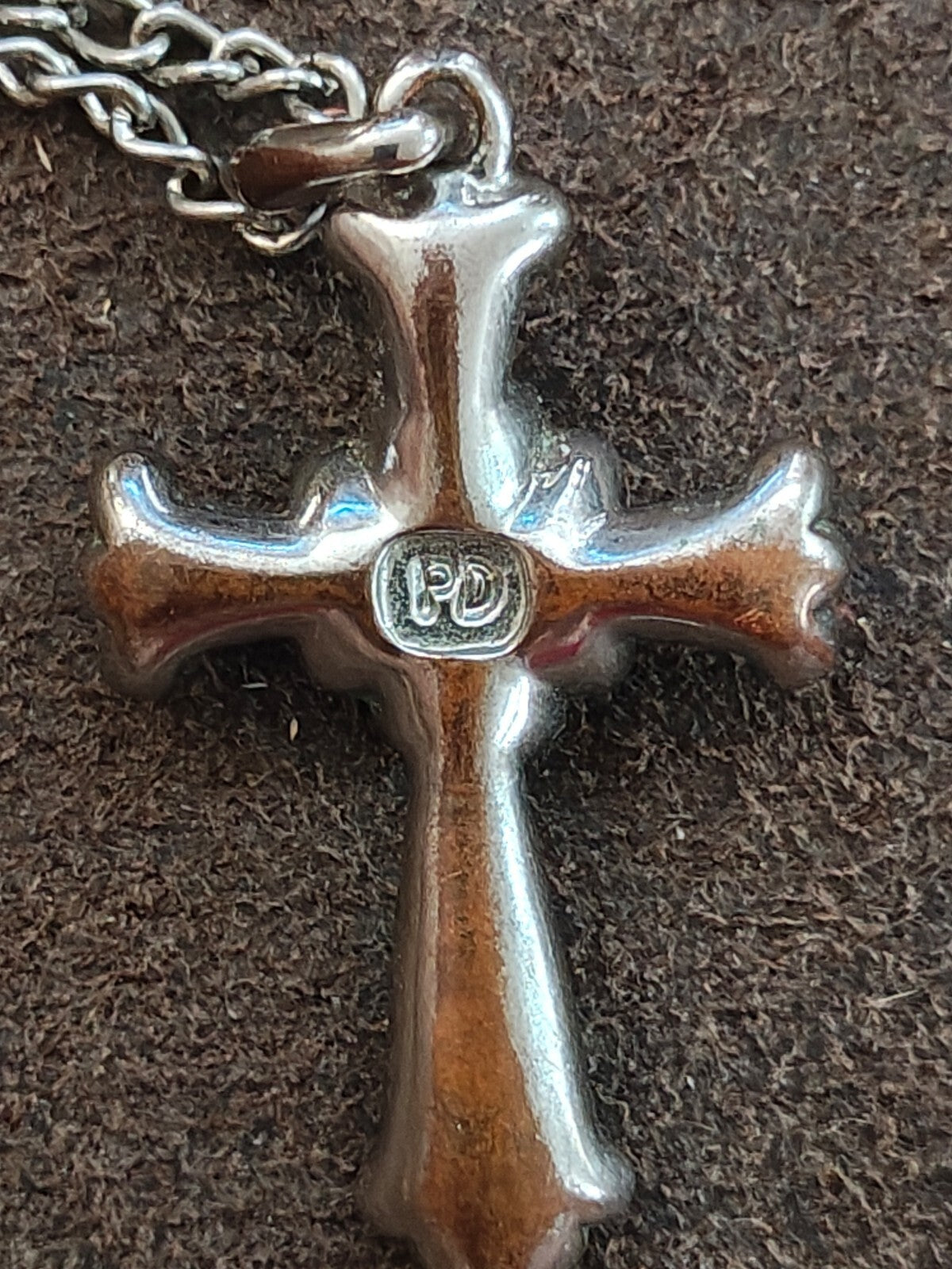 1990s Filigree With Aurora Borealis Rhinestones Silver Tone Cross Necklace