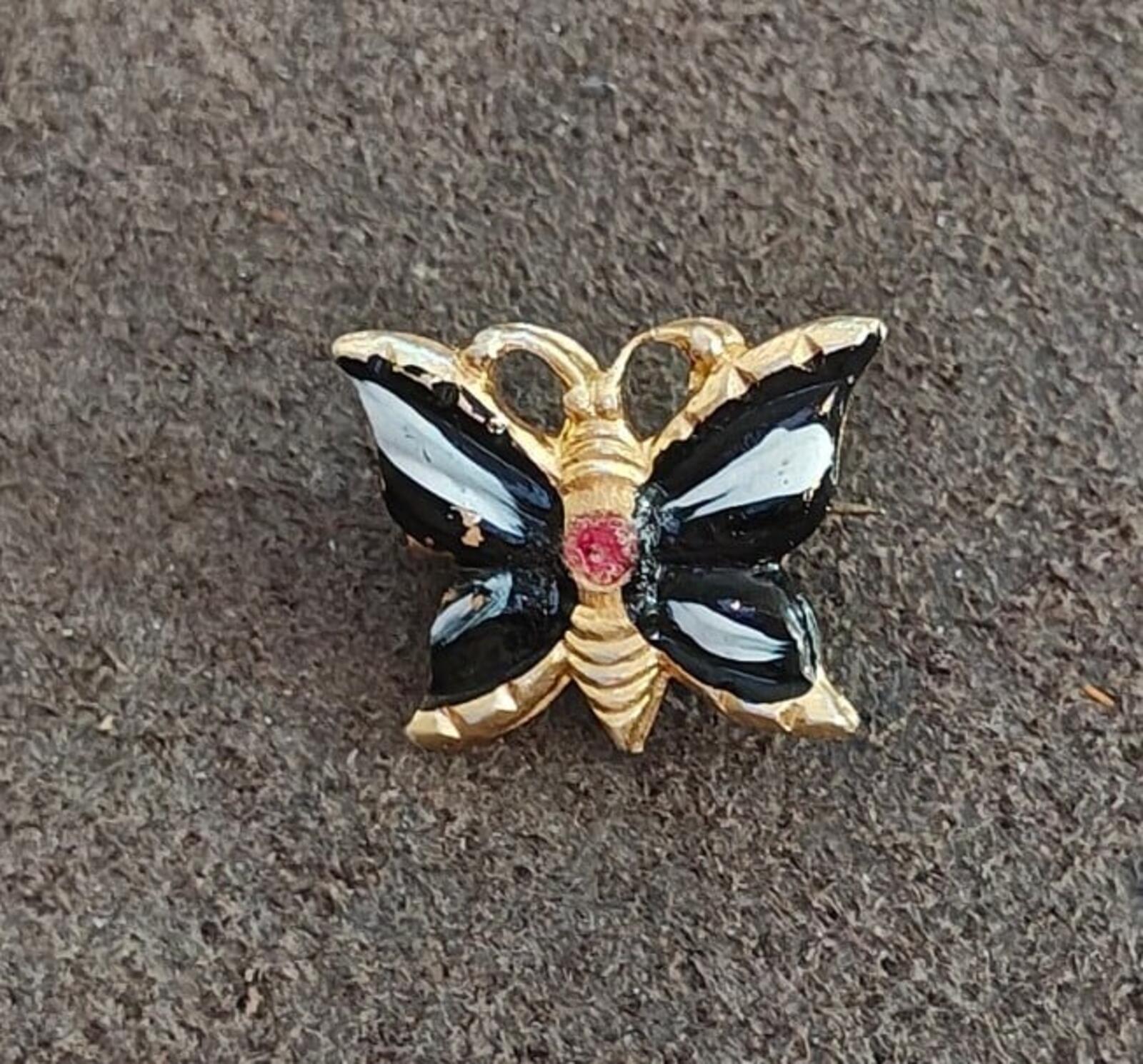 1960s/70s Gold Tone Enamel Butterfly Brooch