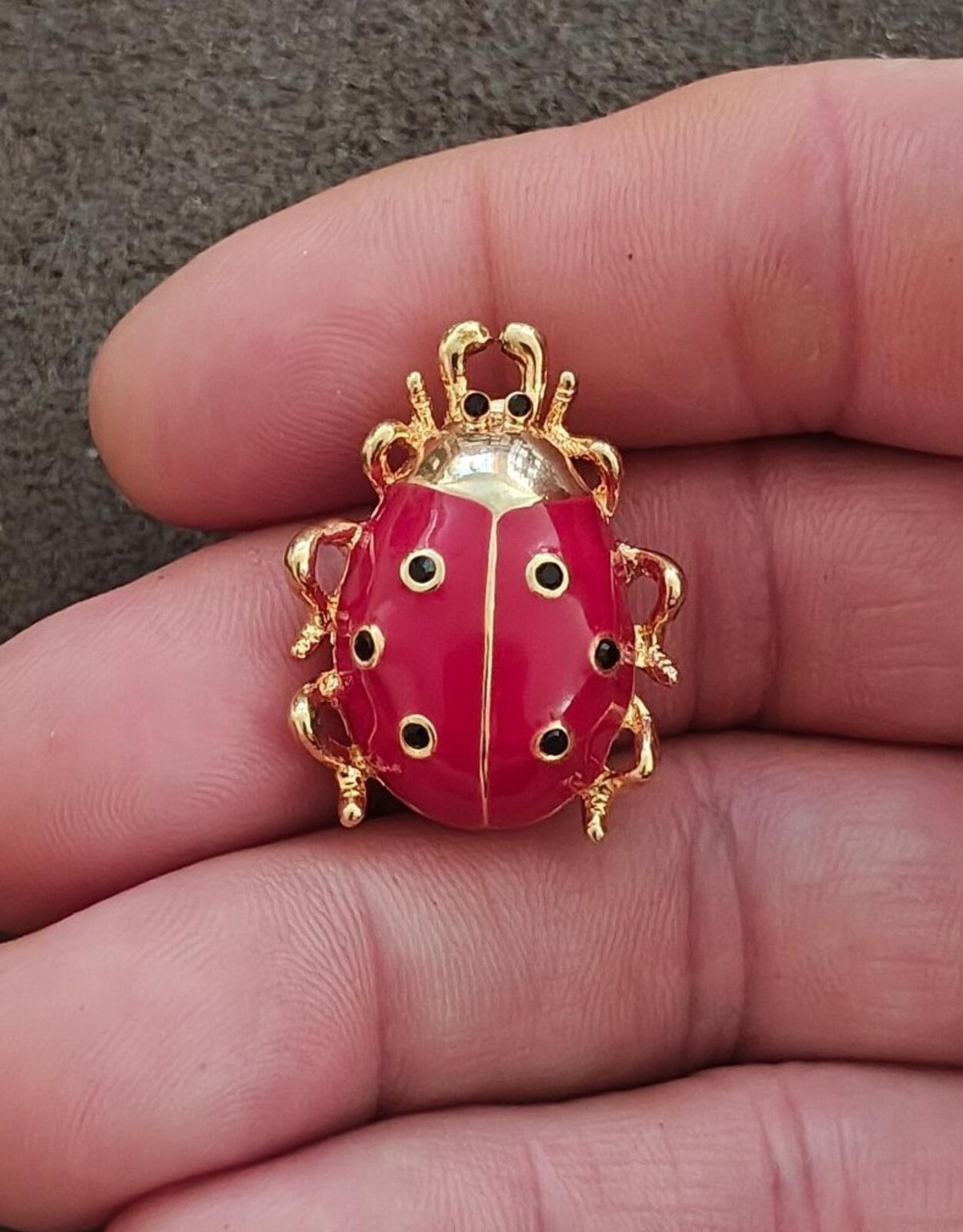 1980s Gold Tone With Red Enamel Ladybug Brooch, a highly collectible