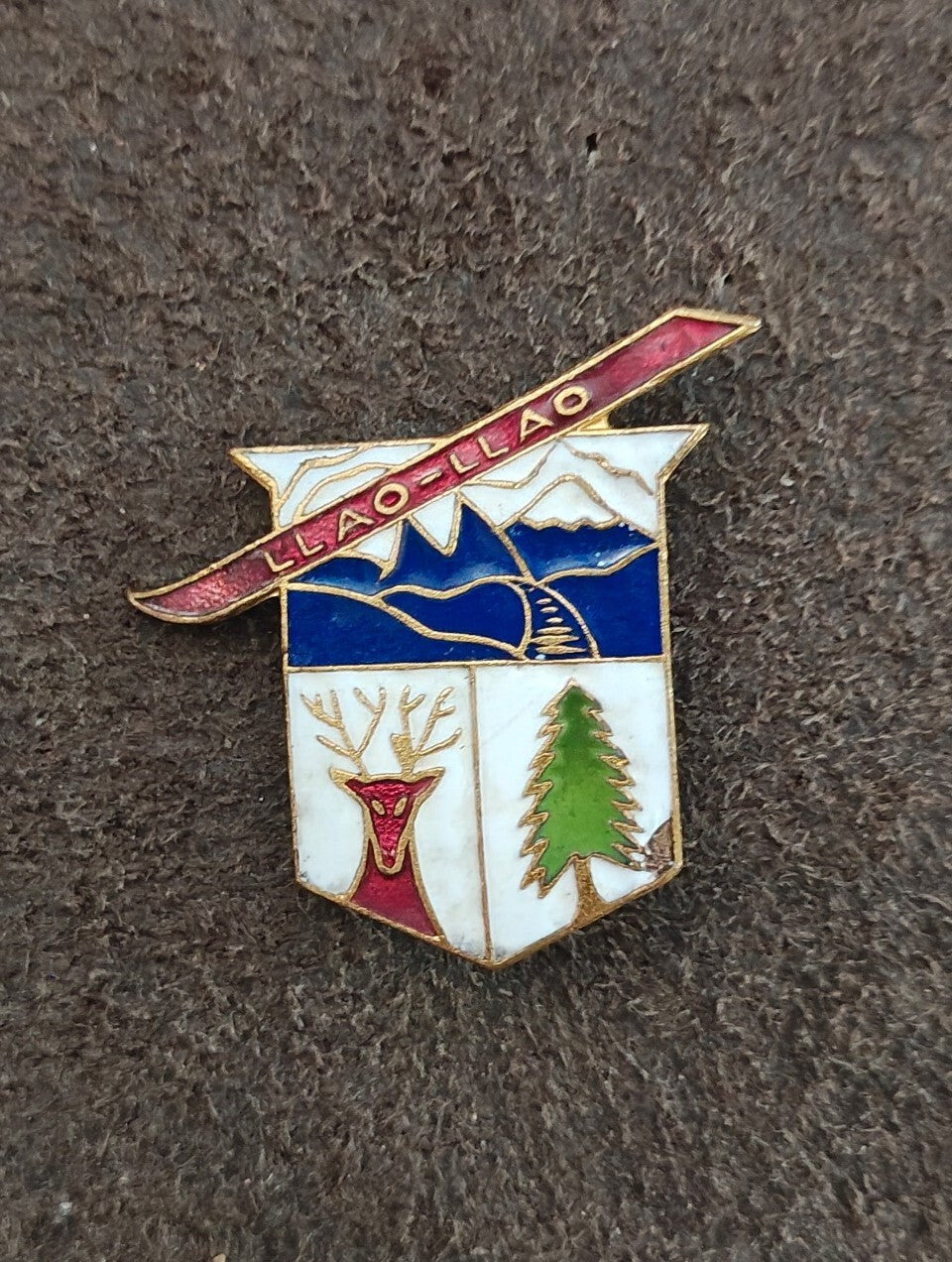 1940s LLAO LLAO Ski Resort Argentina Gold Tone Enamel Pin