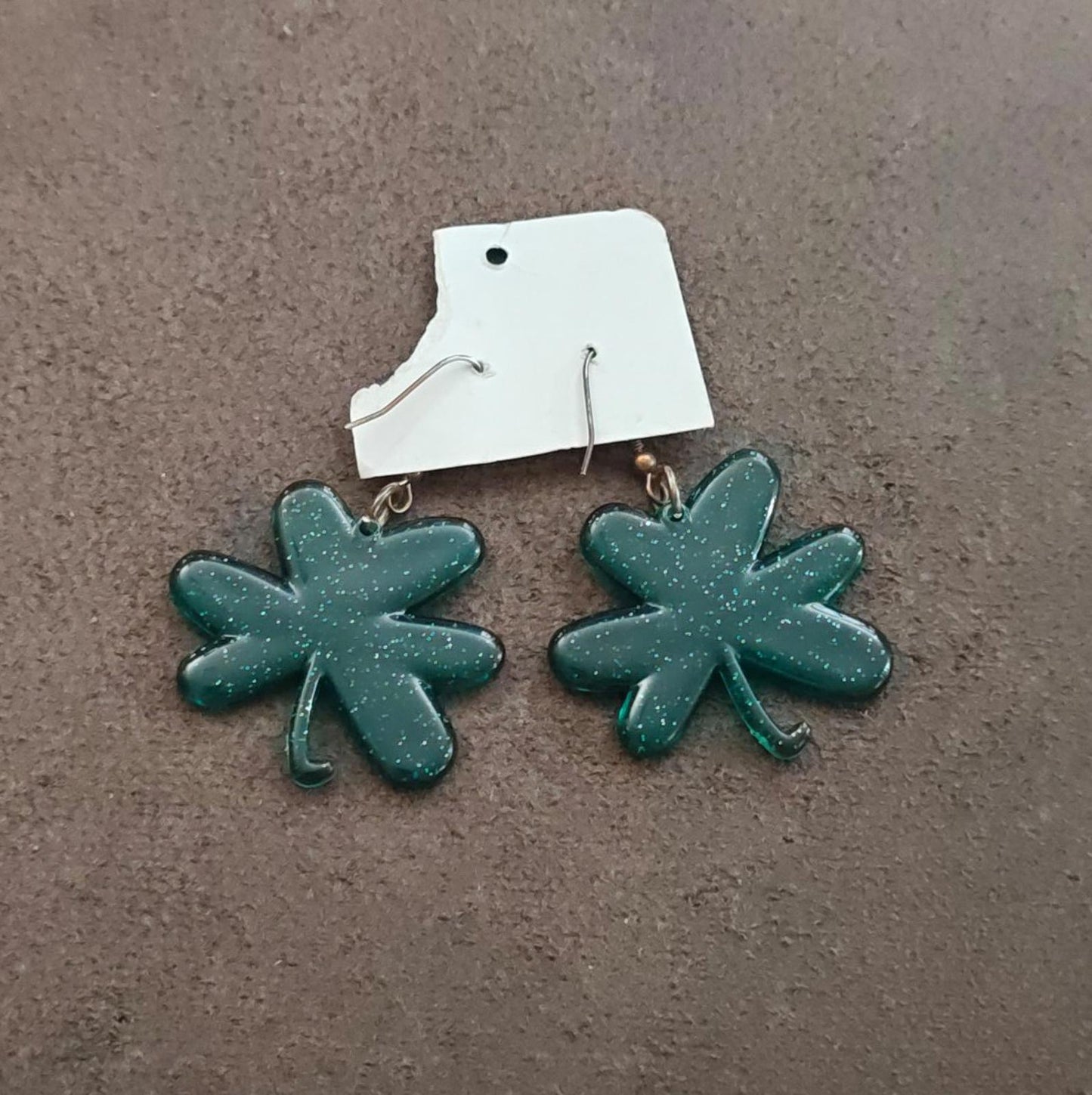 1980s Glittery Green Shamrock Pierced Earrings