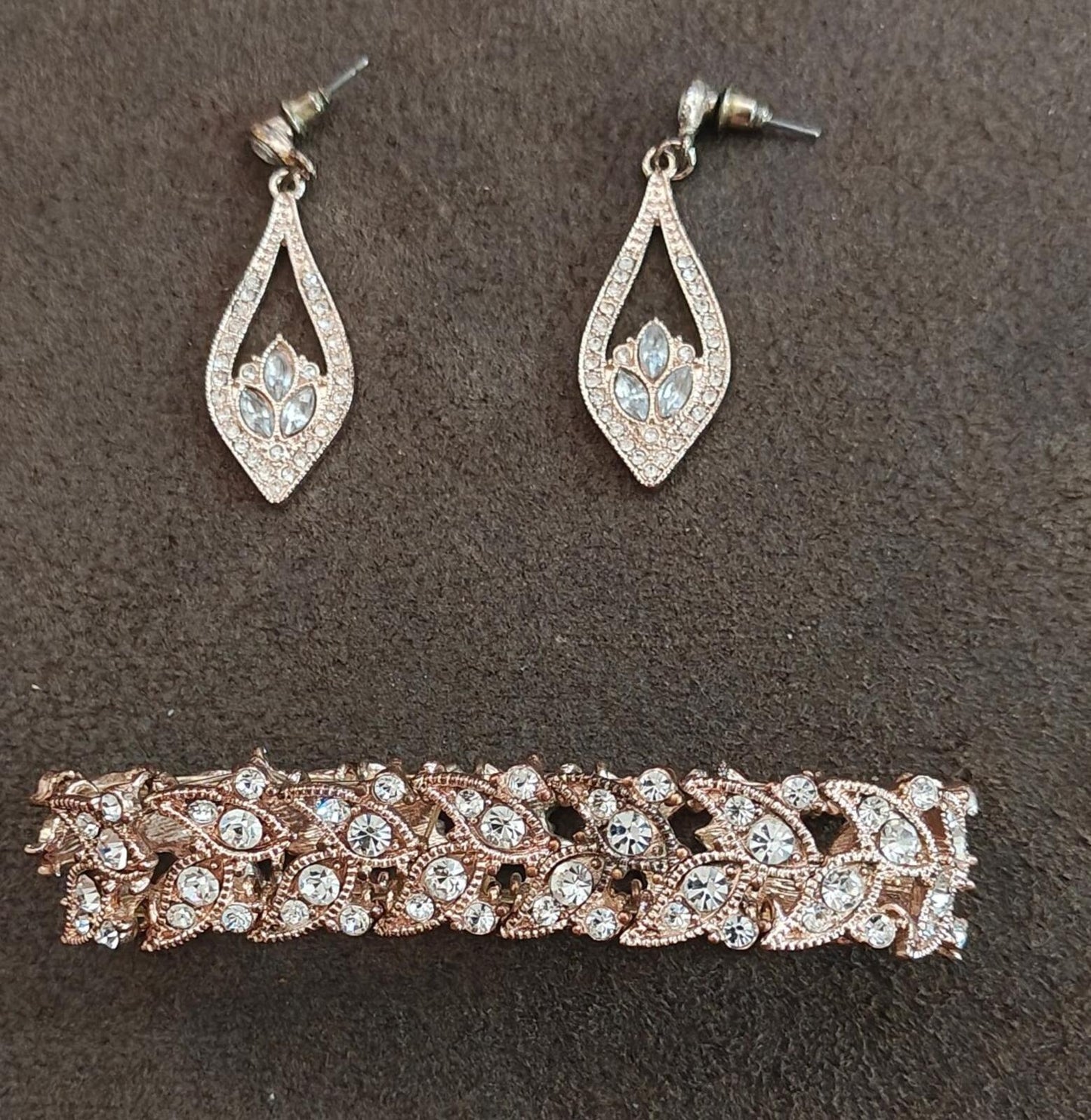 1980s/90s Set Of Crystal Paved Statement Bracelet & Pair Of Matching Earrings