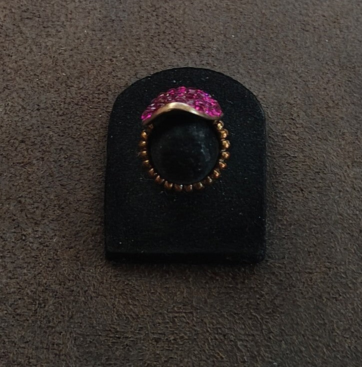 Women's Fuchsia Stone Studded Curved Pave Cocktail Ring