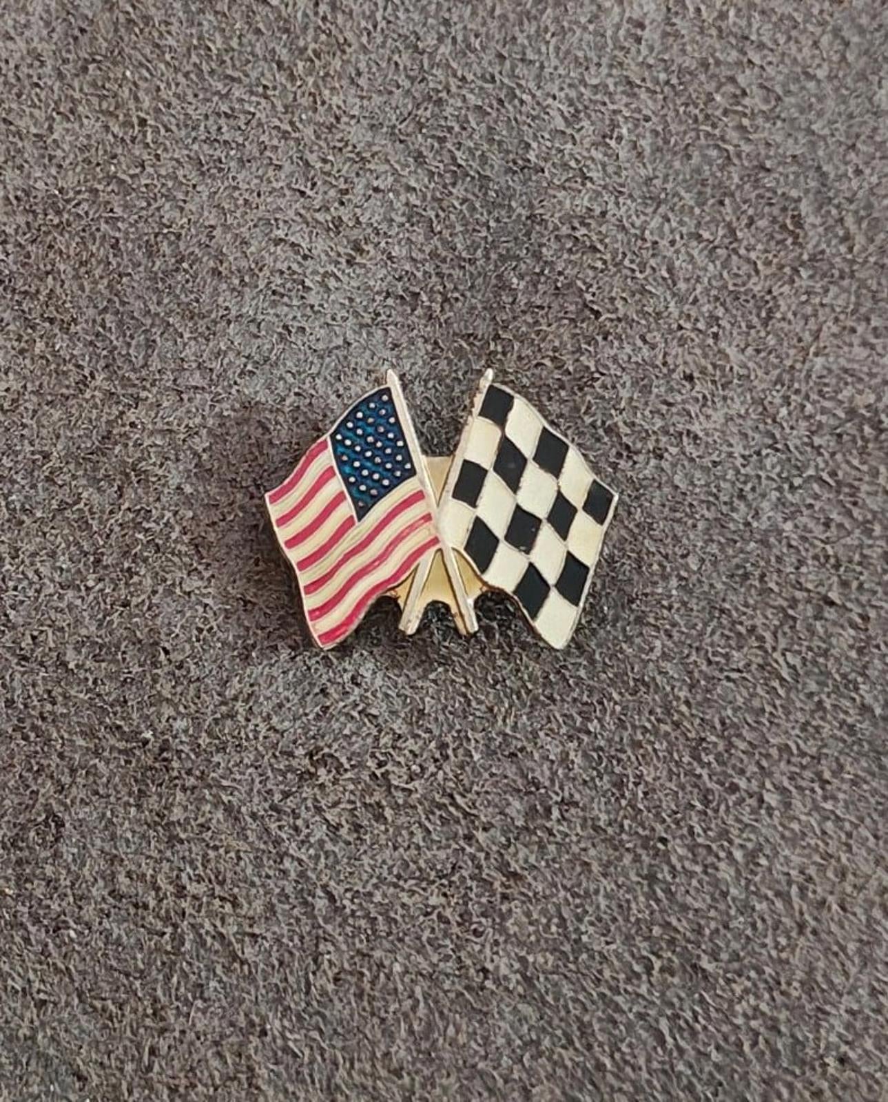 1980's American Flag and Checkered Flag Gold Tone Pin