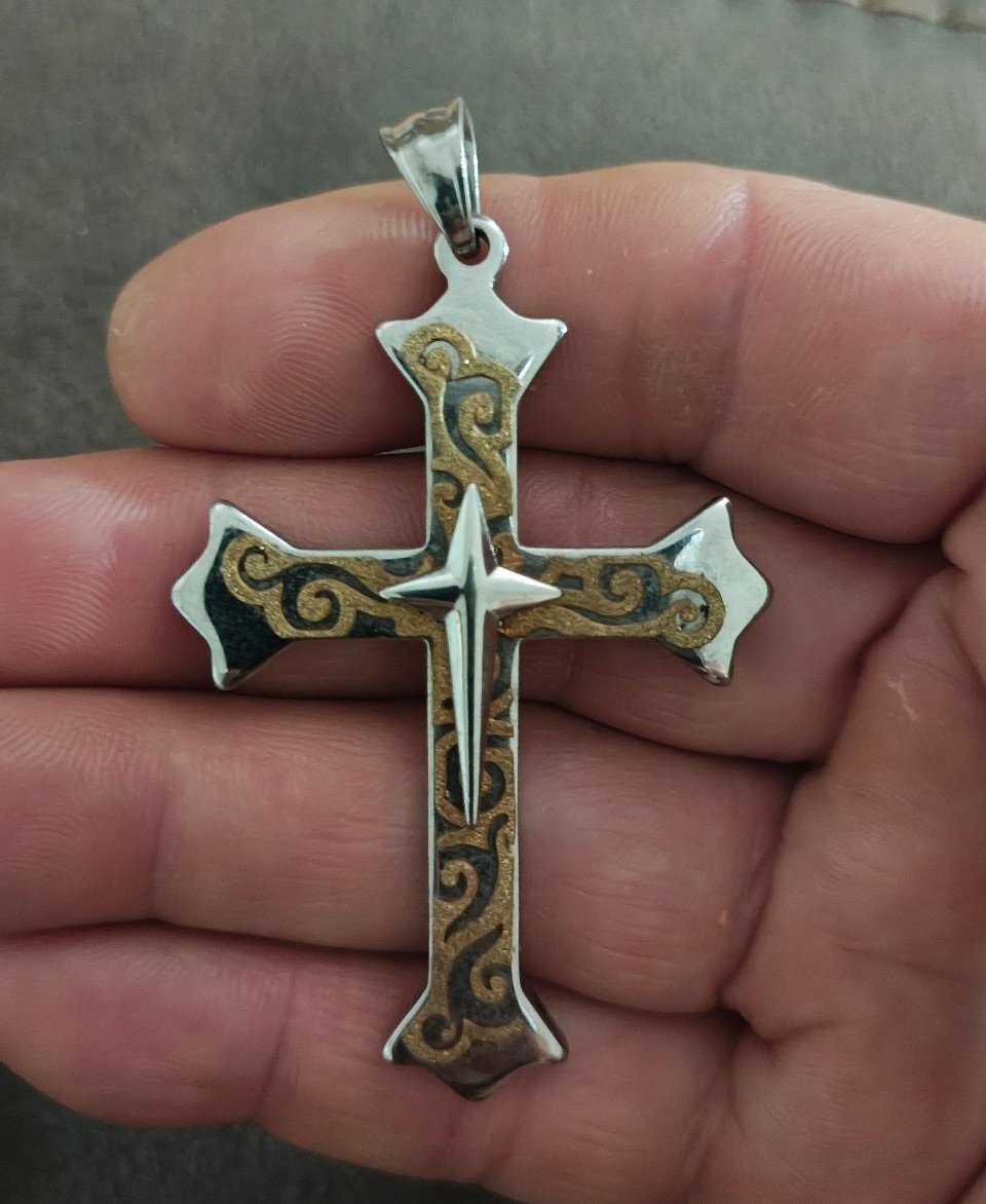 Gothic Style Silver Tone Cross Pendant