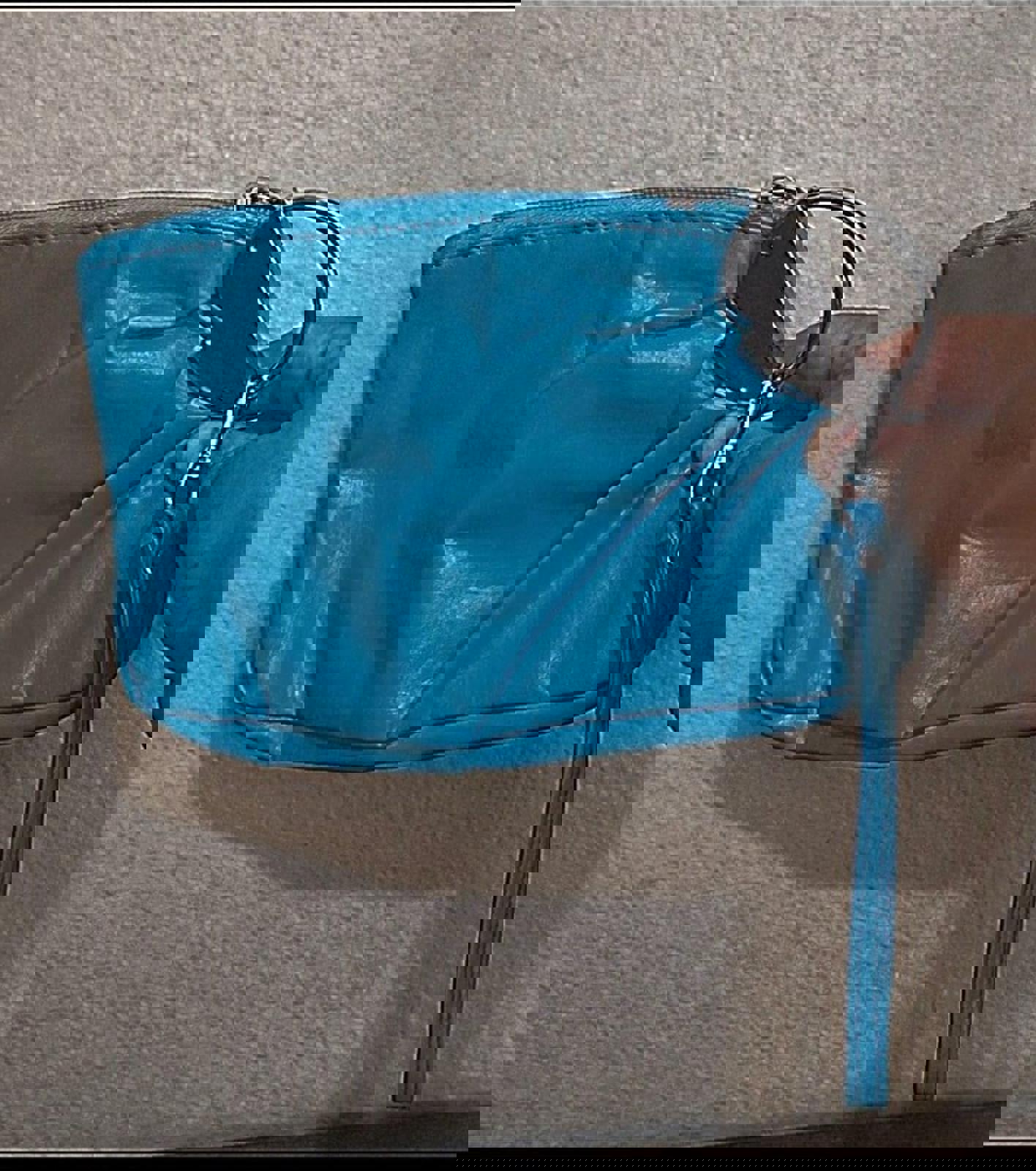 Beautiful Vintage Teal & Silver PVC Leather Clutch Purse With Handle.