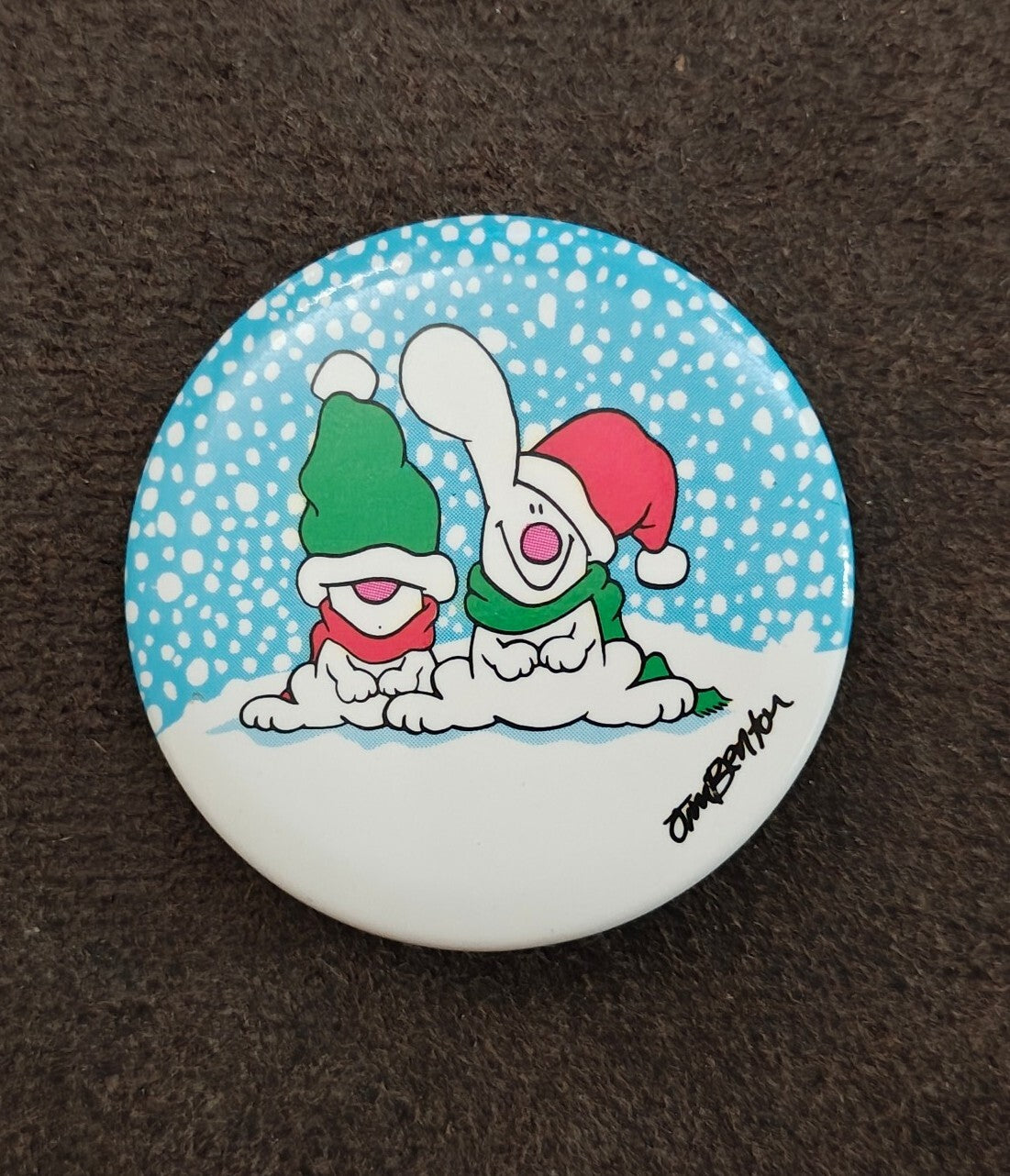 1980s Rare Jim Benton Christmas Pinback/Pinbutton