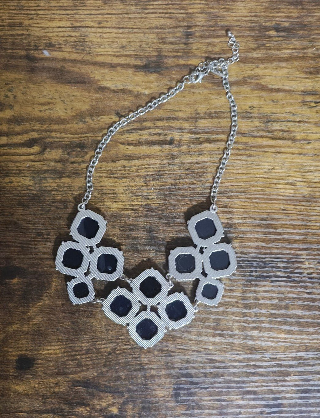 NYC Brand Silver Tone Black Geometric Silver Tone Statement Necklace.
