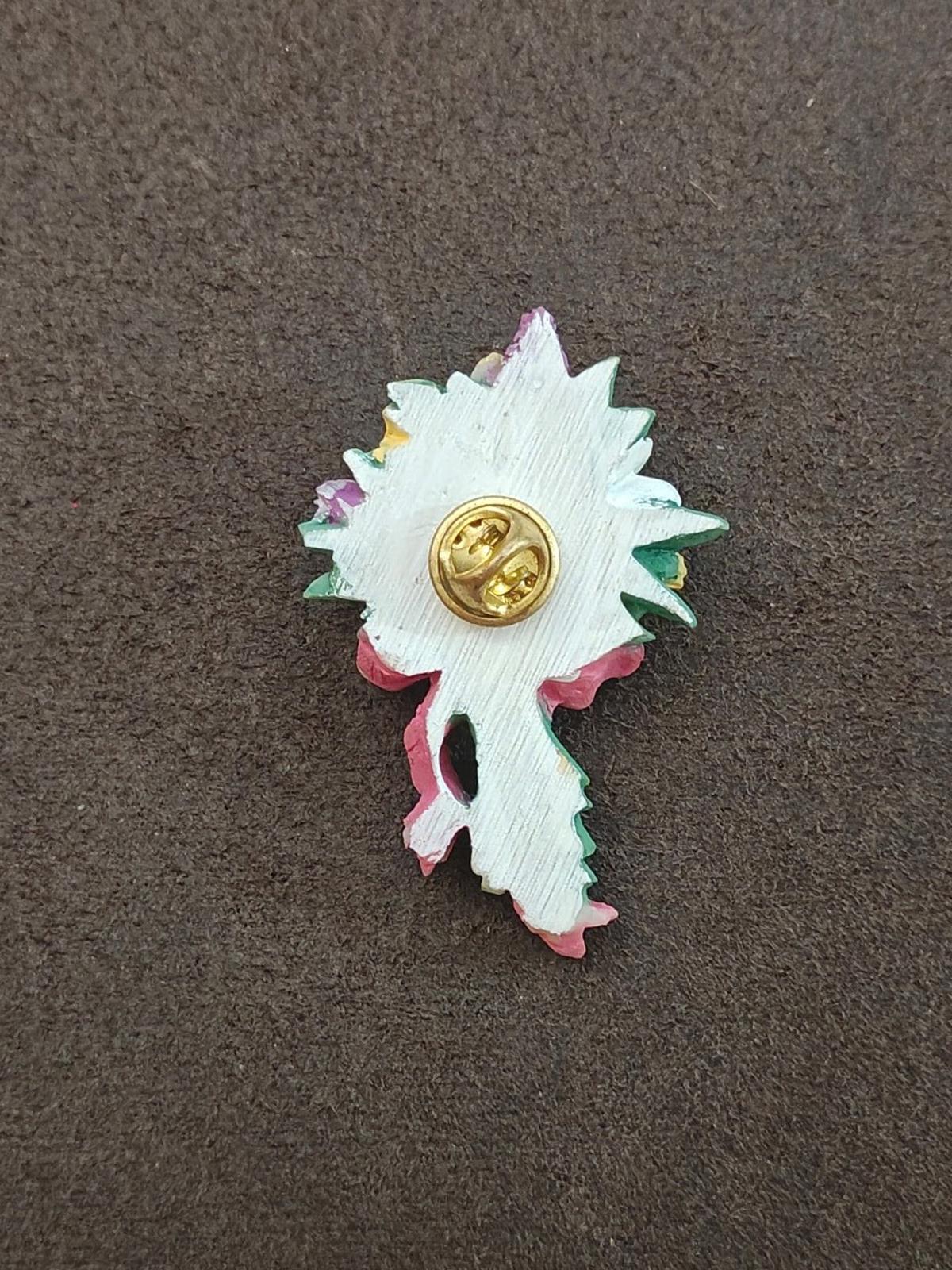 1980s Flower Bouquet Resin Brooch  Featuring Colorful Flowers & a Pink Ribbon