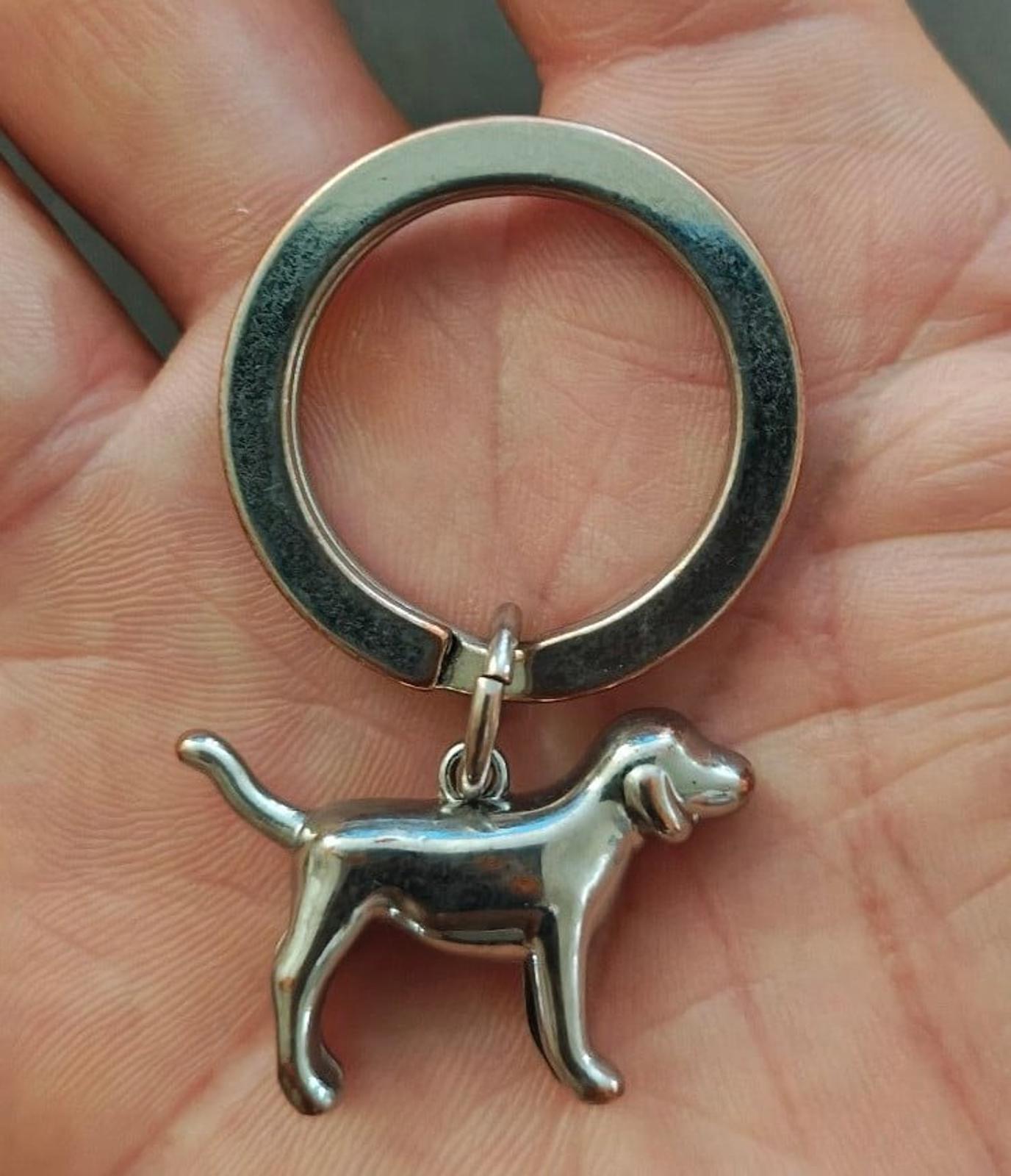 Victoria's Secret Pink Logo Silver Tone Dog Charm Keychain/Keyring