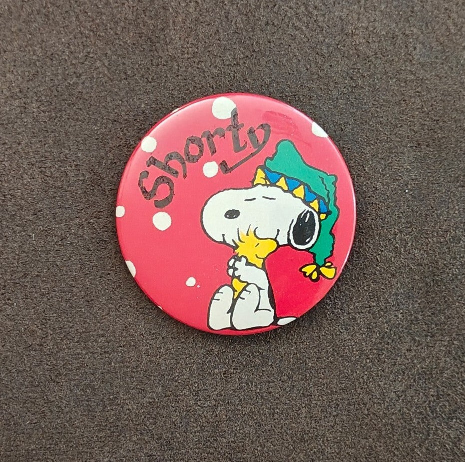 1970s Peanuts Snoopy & Woodstock Personalized Name "Shorty" Pinback Button