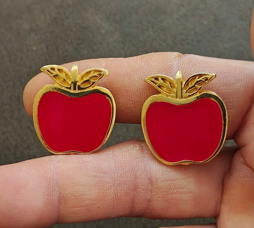 1989 Mimi di N Gold Tone Red Enamel Apple Clip Earrings