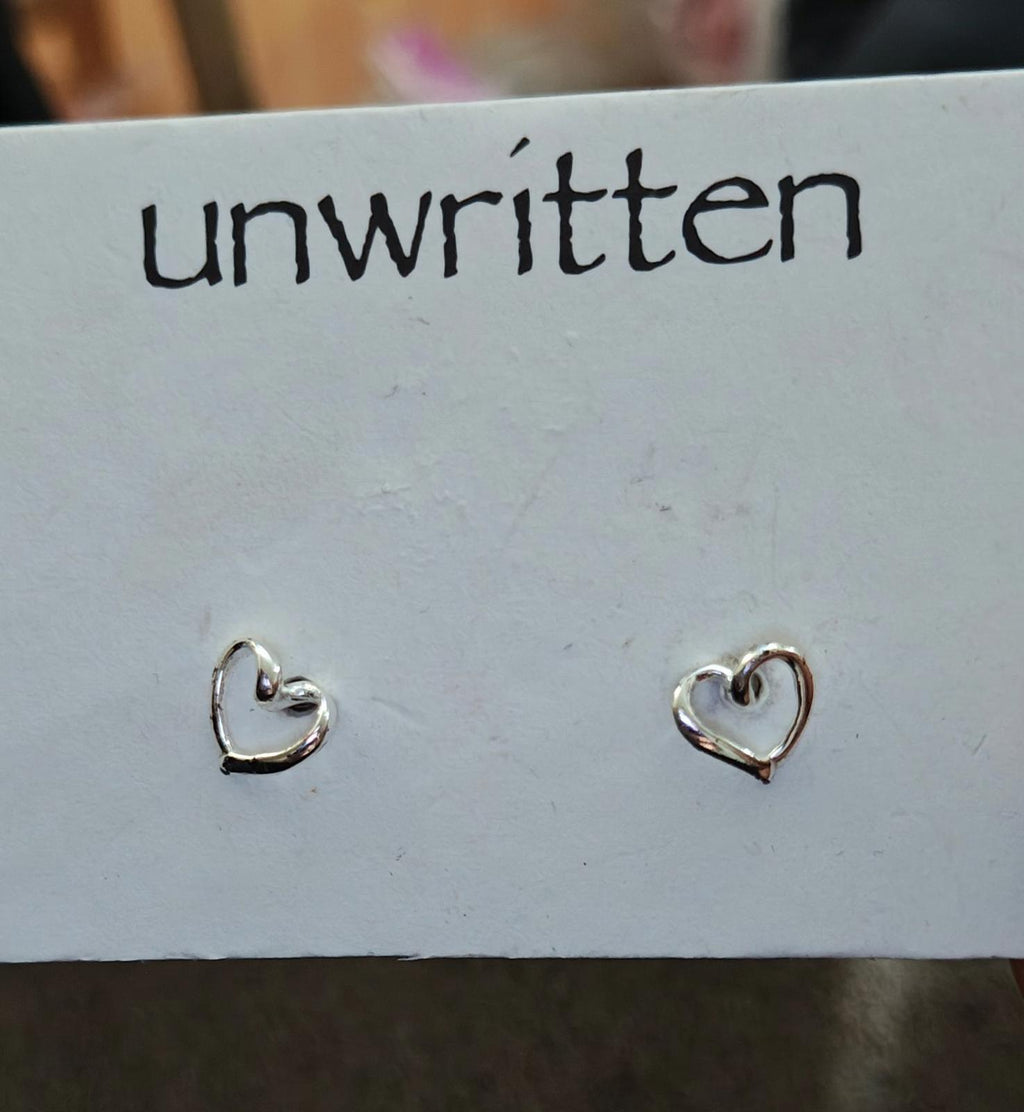 Unwritten Small Sterling Silver Open Heart Stud Earrings