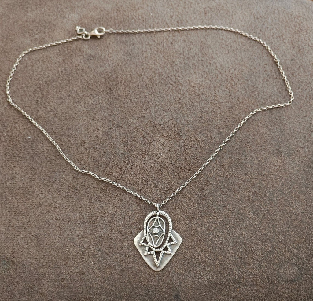 Silpada Retired "Art Deco" N2801 Sterling Silver CZ Pendant Necklace