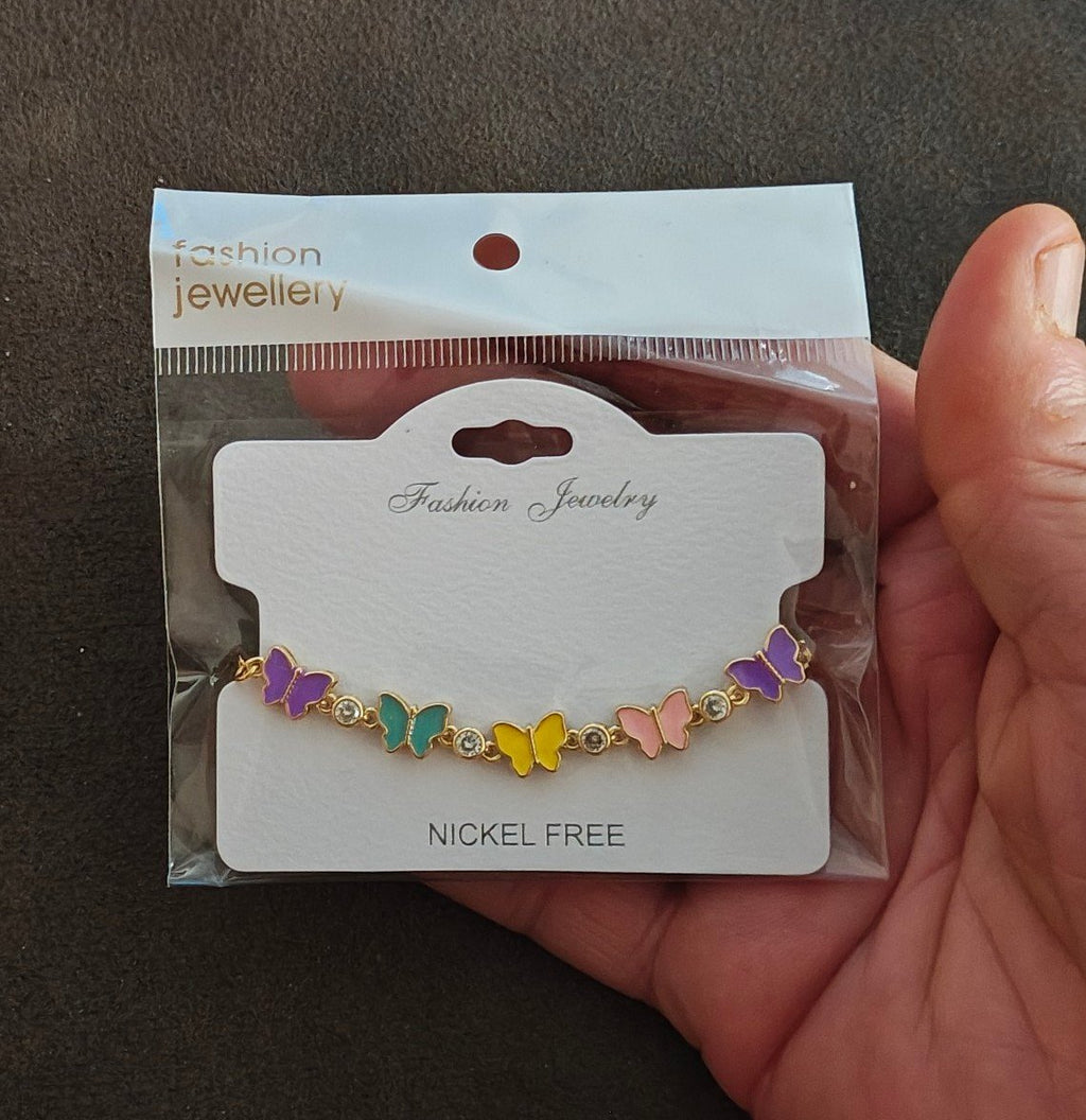 Gold Tone Enamel Butterfly Charm Bracelet New.