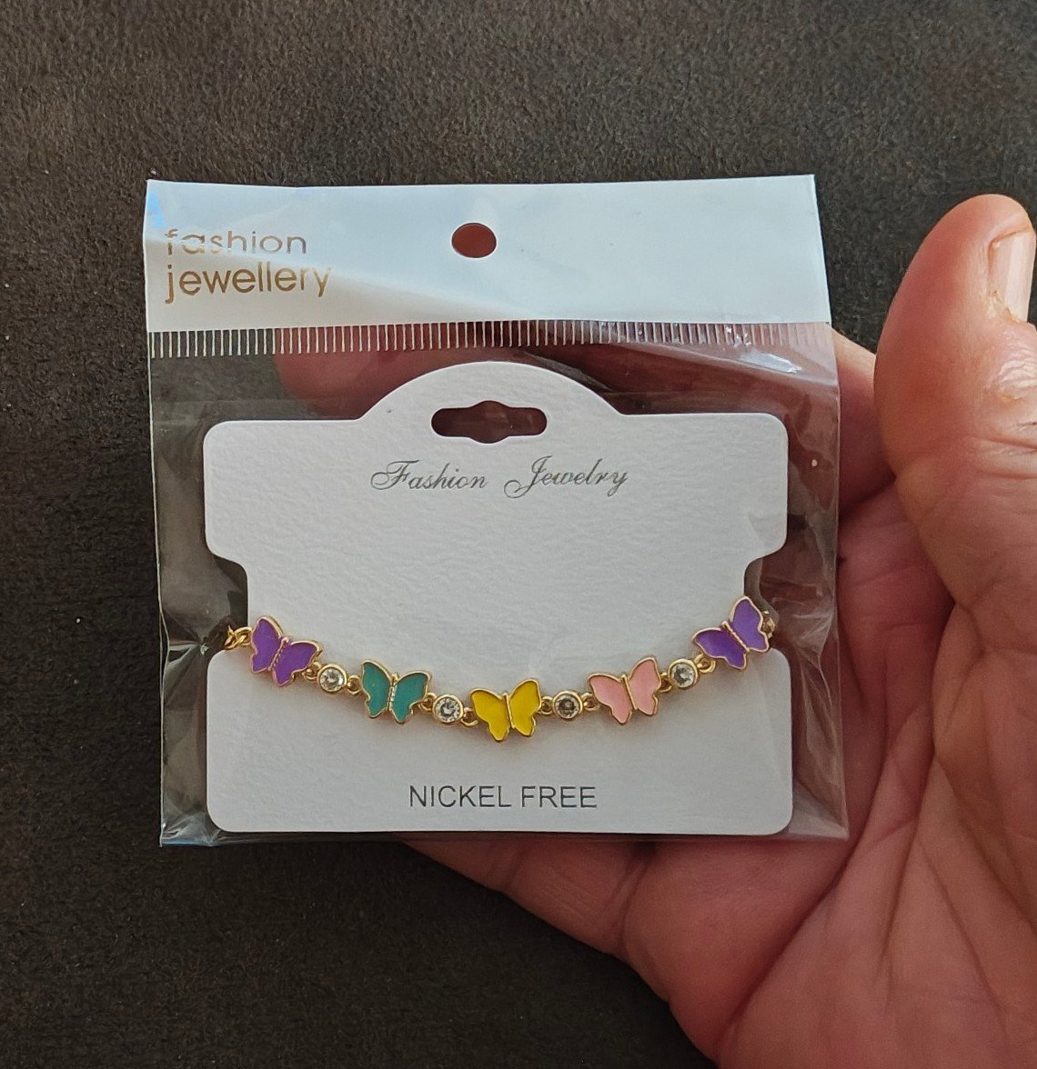 Gold Tone Enamel Butterfly Charm Bracelet New.