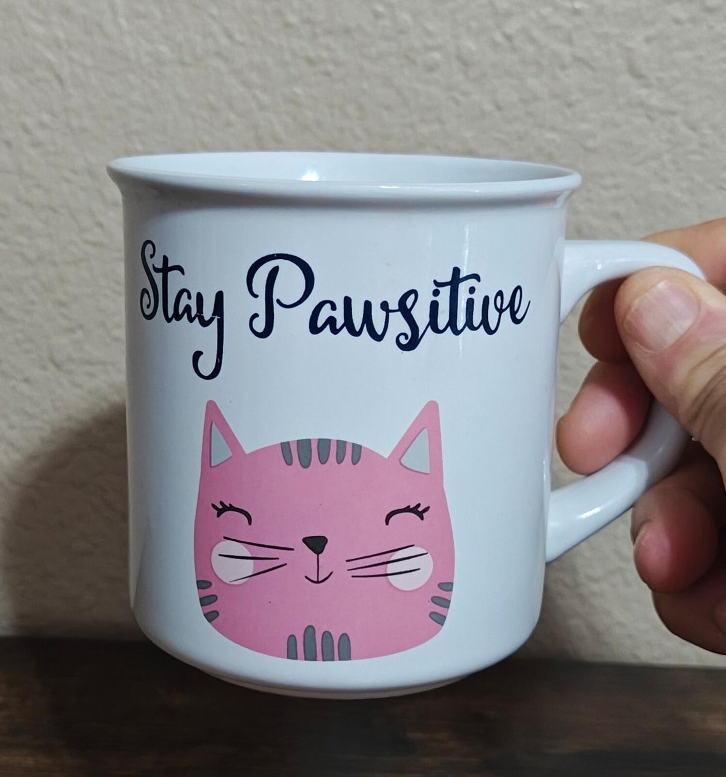 Stay Pawsitive Ceramic white & Pink Cat Mug