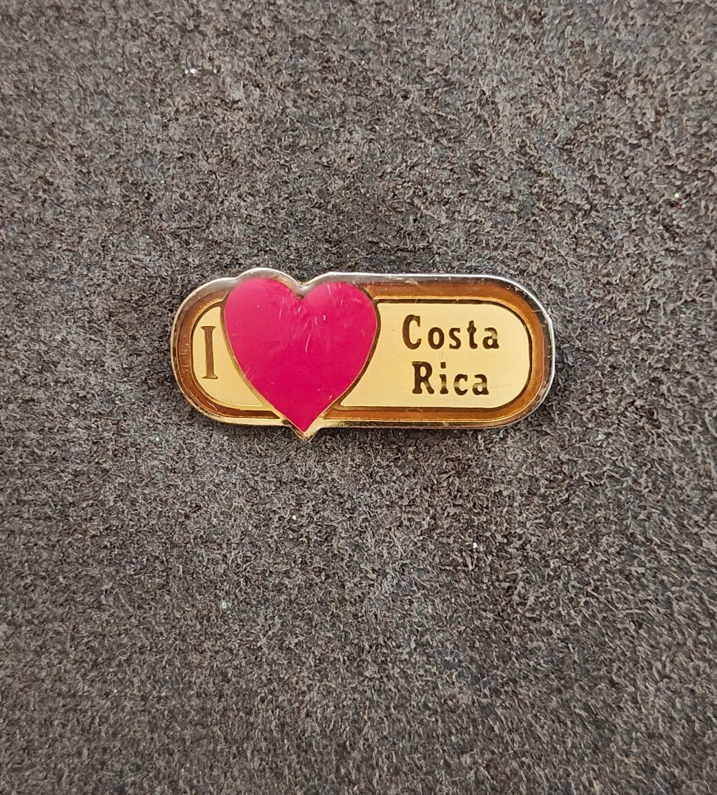 1980s I Love Costa Rica Travel Souvenir Gold Tone Enamel Pin