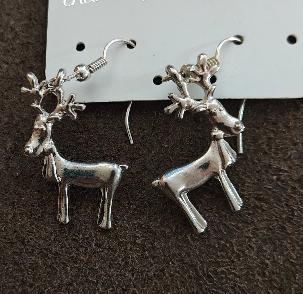 Charming Charlie Vintage Style Silver Reindeer Dangle Earrings