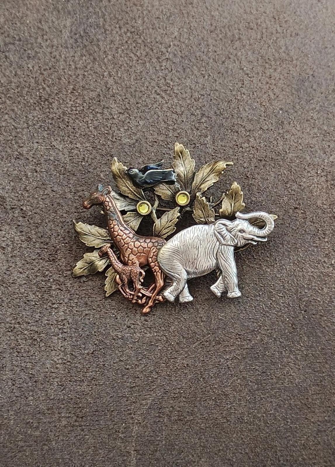 1980s Signed Kenneth Cole Safari Mixed Metal Brooch