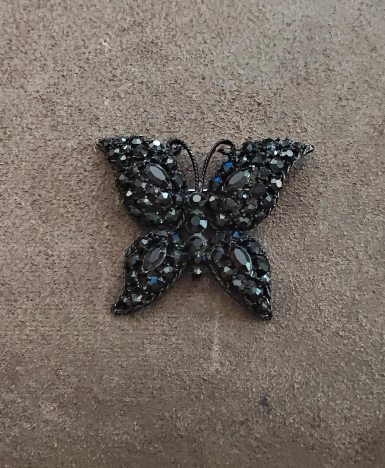 1950's Black Rhinestone Butterfly Brooch