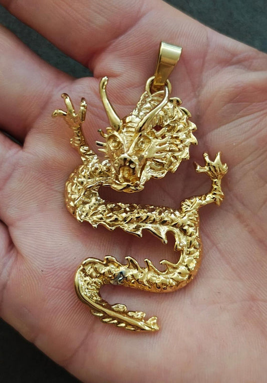 Cool Large Gold Tone Dragon Pendant