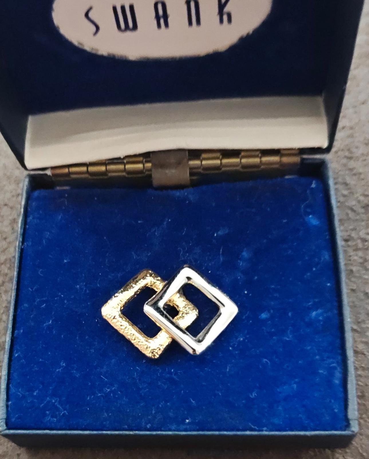 1960s Swank Abstract Link Style Two Tone Textured Tie Tack/Lapel Pin
