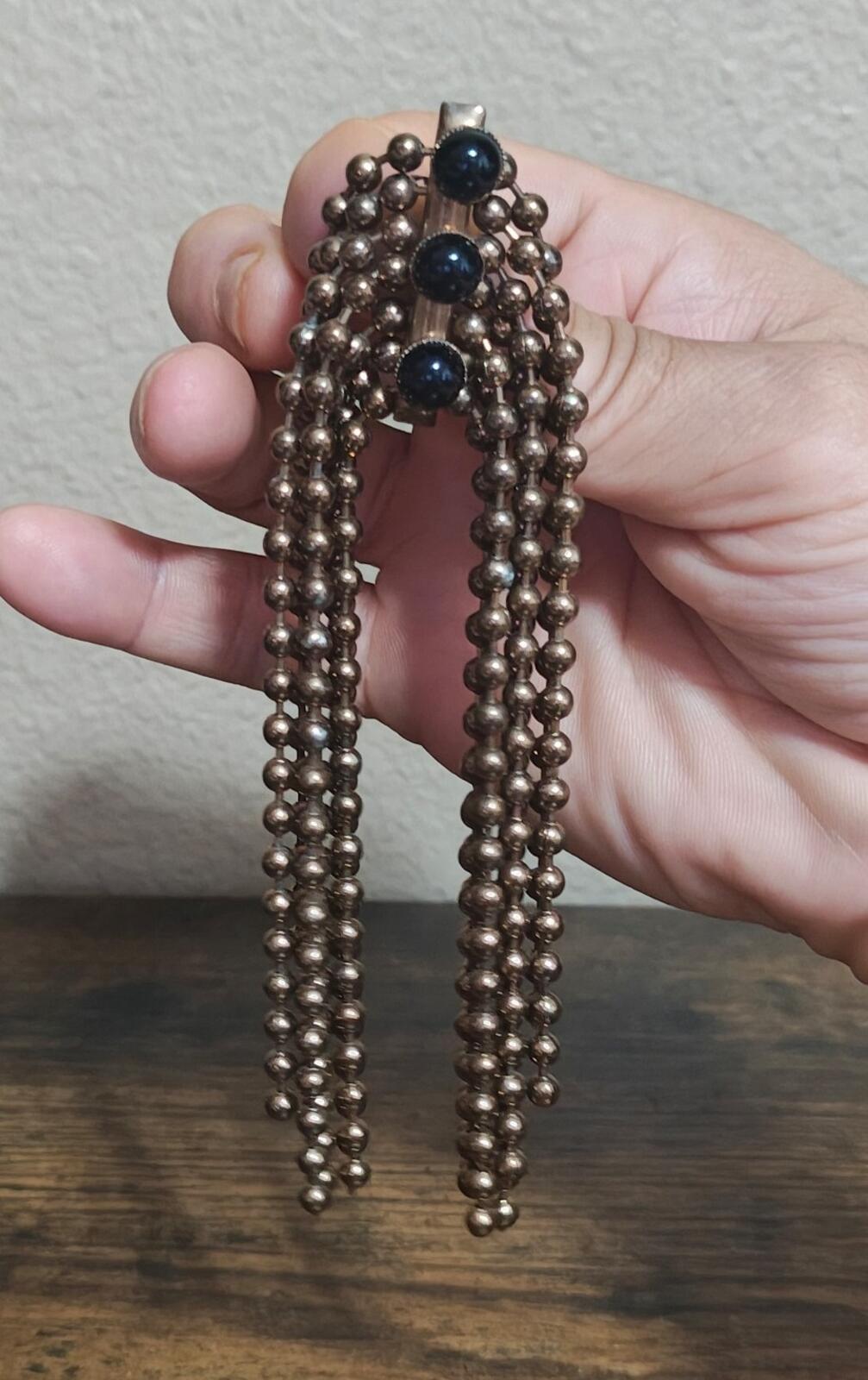 1980s Rare Art Deco Style Drop Tassel Gold Tone Brooch