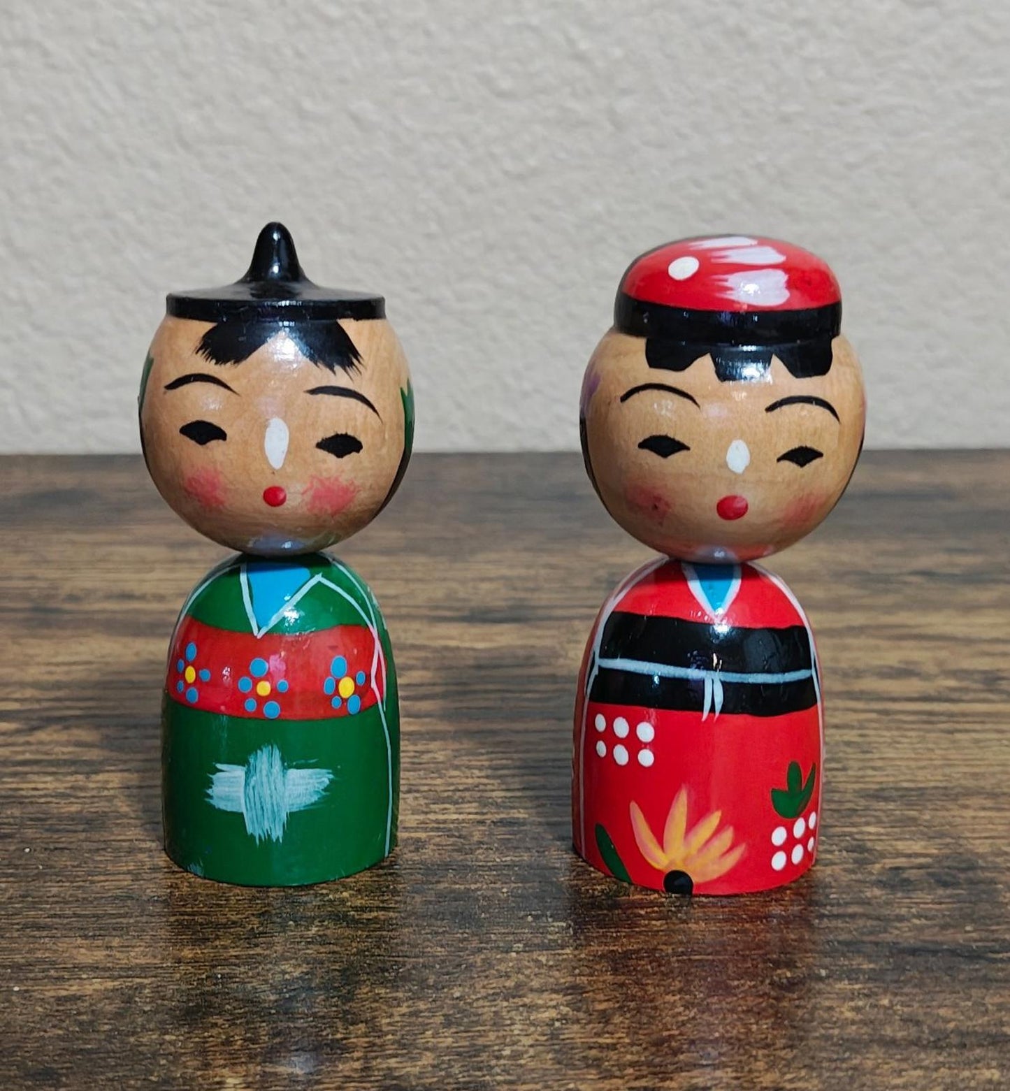 1950's Male and Female Pair Of Rare Japanese Kokeshi Wooden Dolls