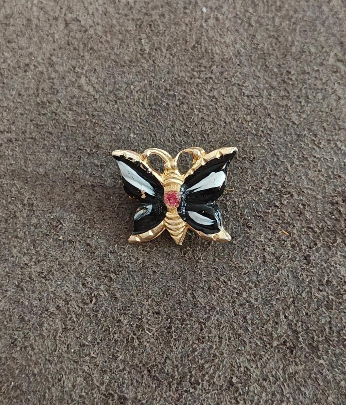 1960s/70s Gold Tone Enamel Butterfly Brooch
