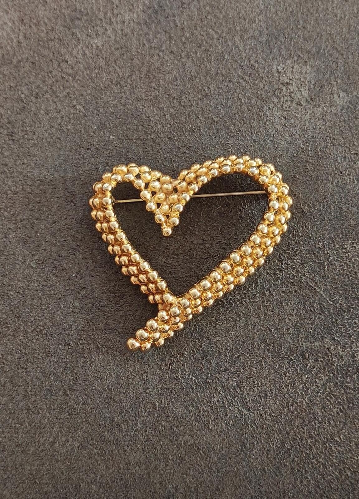 1980s Signed Fernando Originals Gold Tone Beaded Heart Brooch