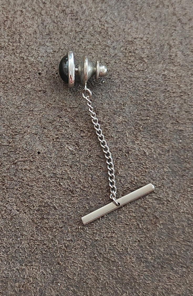 1950s/60s Swank Silver Tone Tie Tack/Lapel Pin With An Oval Dark Cabochon
