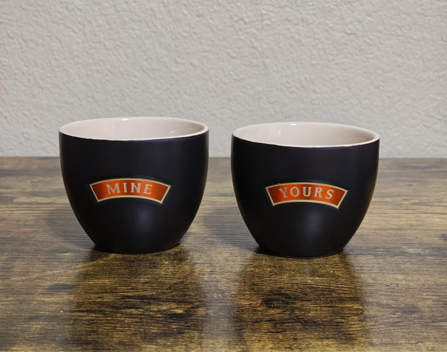 1990's Set Of Mine & Yours Bailey's Irish Beige & Black Stoneware Cups