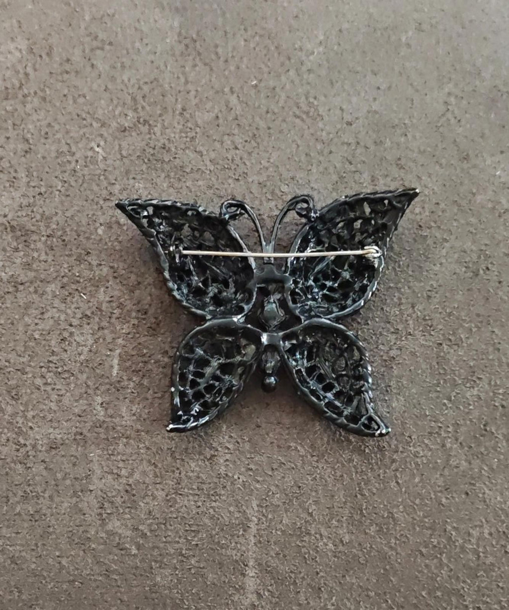 1950's Black Rhinestone Butterfly Brooch