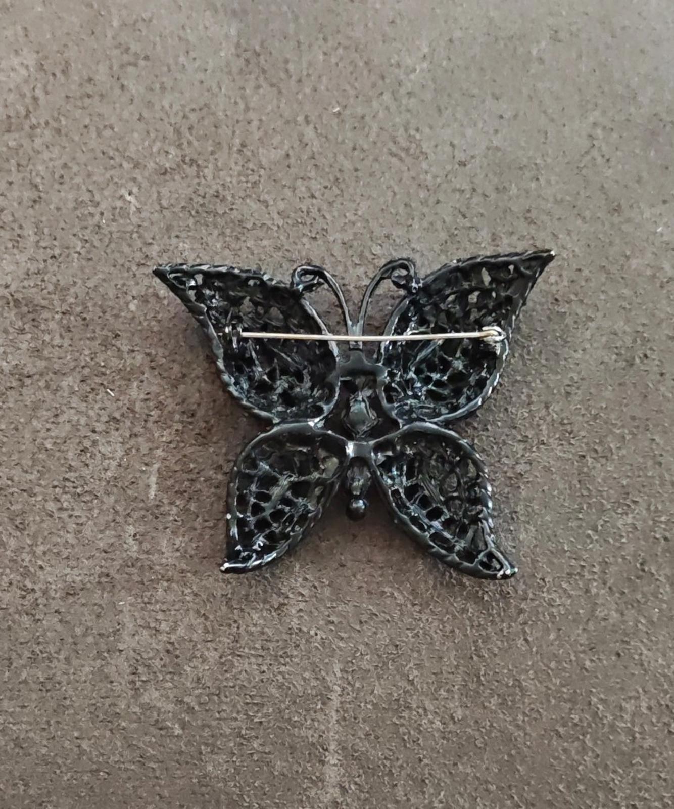 1950's Black Rhinestone Butterfly Brooch