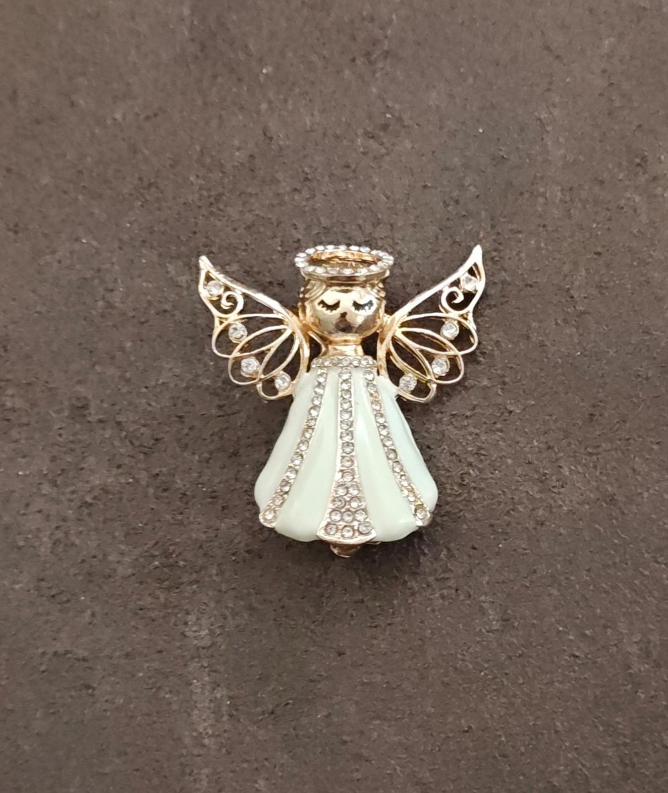 Holiday Lane Gold Tone Crystal Angel Brooch