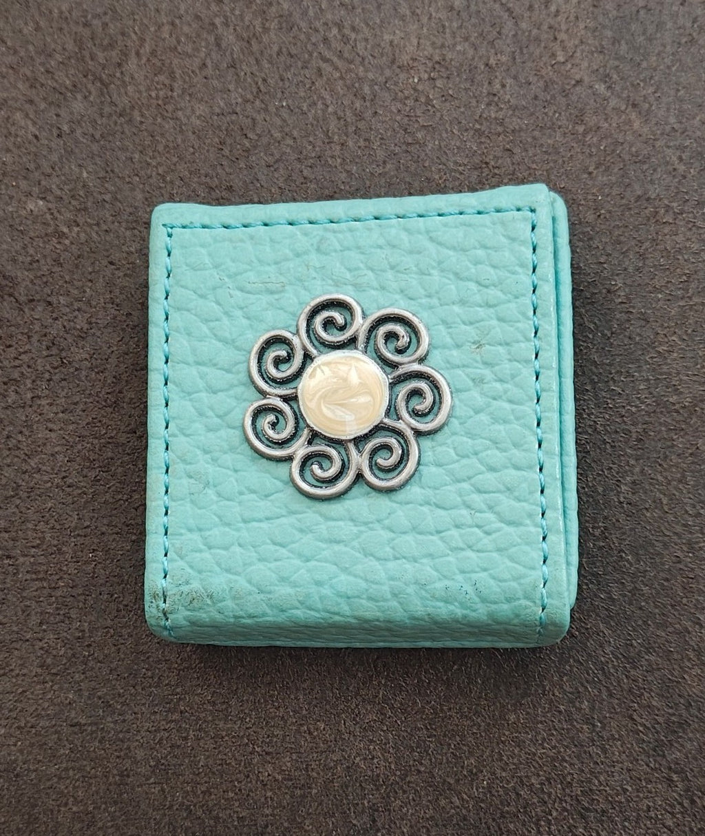 1980s Turquoise Pebbled Swirl Design Mini Trinket & Pill Box